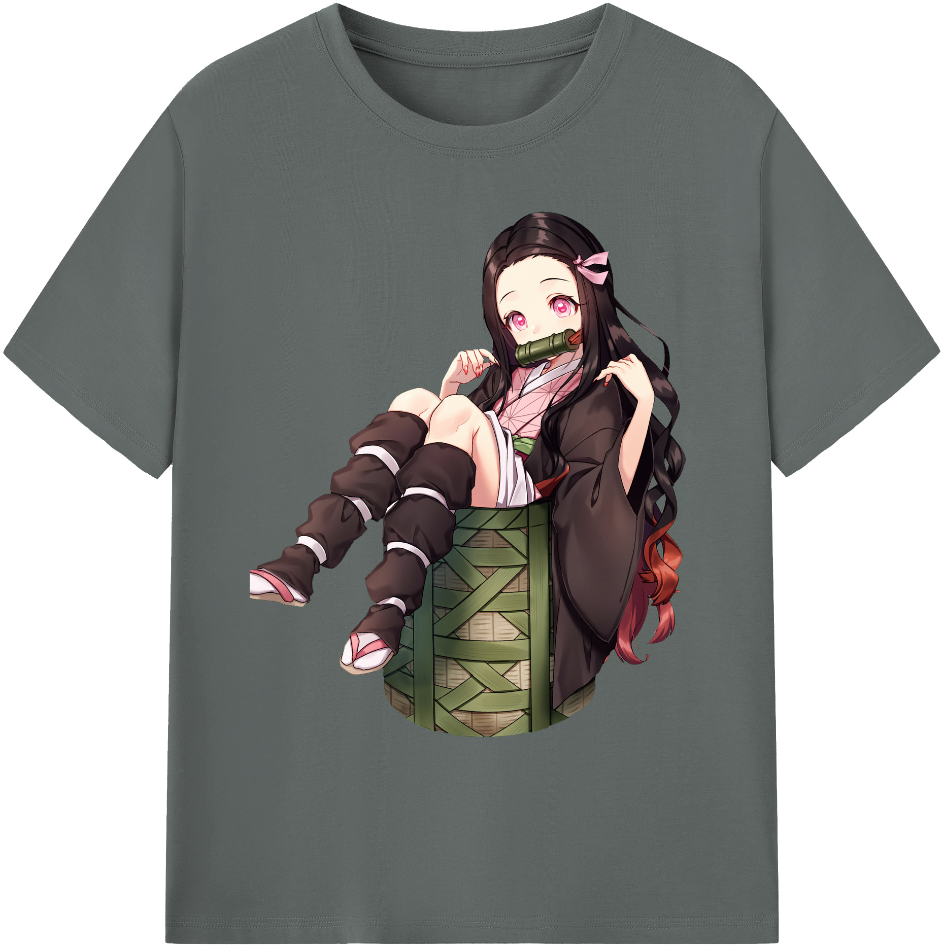 （画像用） 鬼滅の刃（きめつのやいば）竈門 禰󠄀豆子／かまど ねずこ Kamado Nezuko 綿100％ メンズ半袖Tシャツ｜肌触りやわらか＆通気性